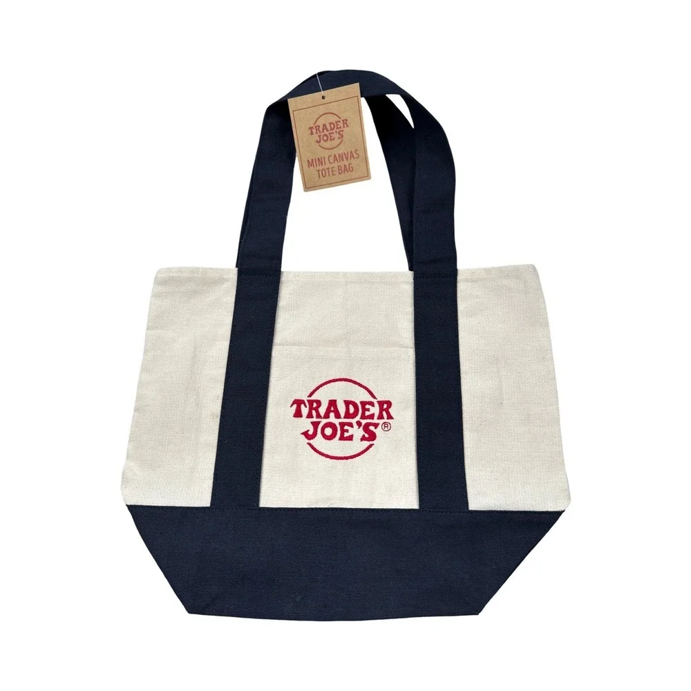 Trader Joe's Mini Canvas Tote Bag Navy Reusable Shopper Bag New With Tags